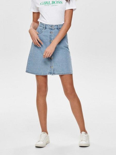 Saia denim abotoada