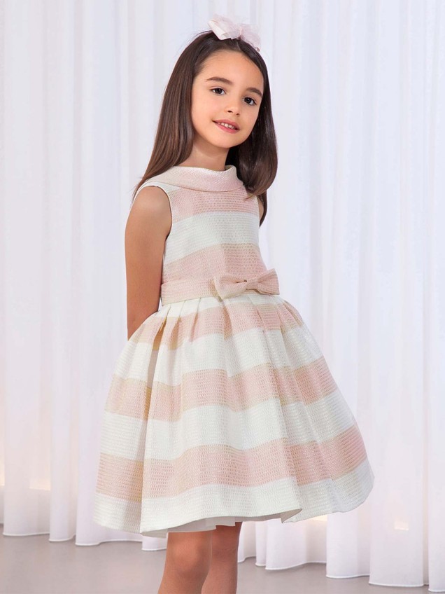 Vestido às riscas com laço