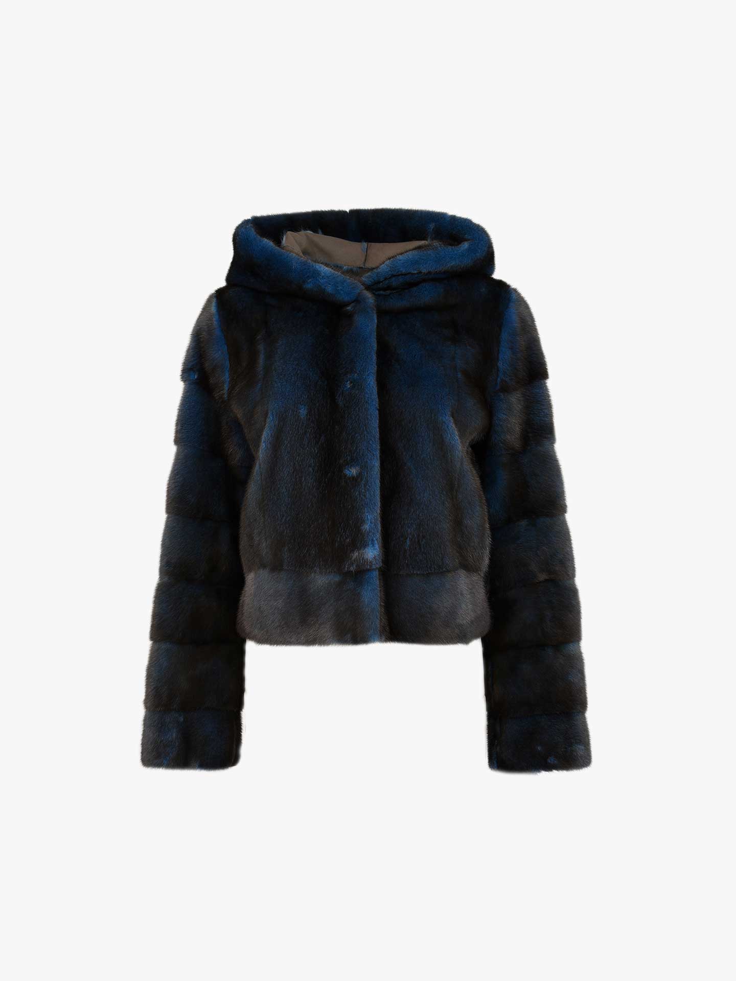 Casaco Curto Lombos de Vison com Capuz