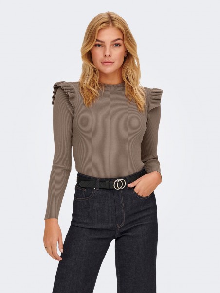 Camisola Canelada com Folhos