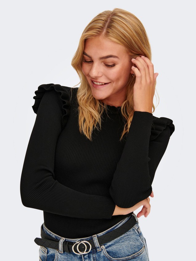 Camisola Canelada com Folhos