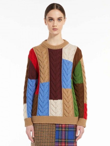 Camisola de Lã com Textura Color Block
