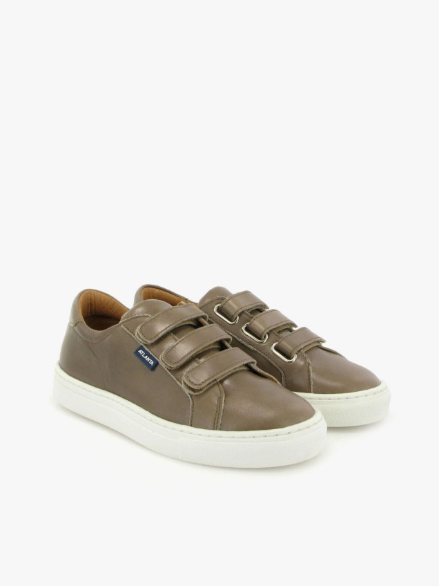 Sapatilhas Com Três Tiras em Pele Sierra Antik