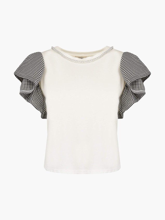T-Shirt com Folho nas Mangas