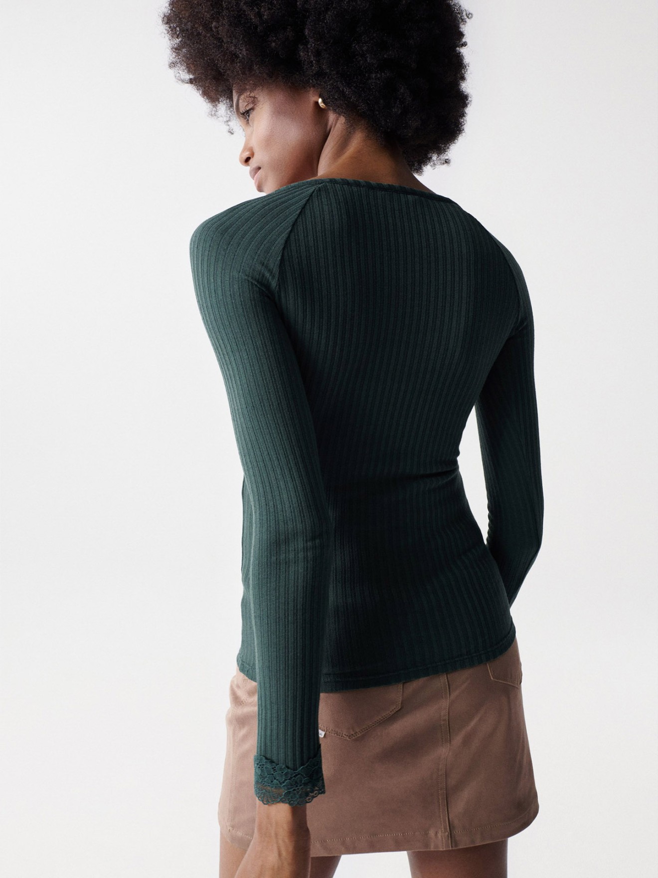 Camisola Canelada com Renda