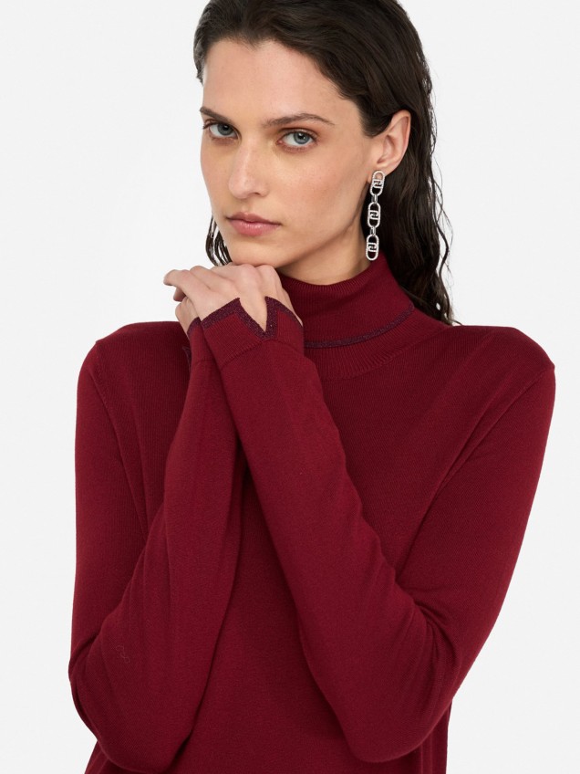 Camisola de Gola Alta com Detalhes em Lurex