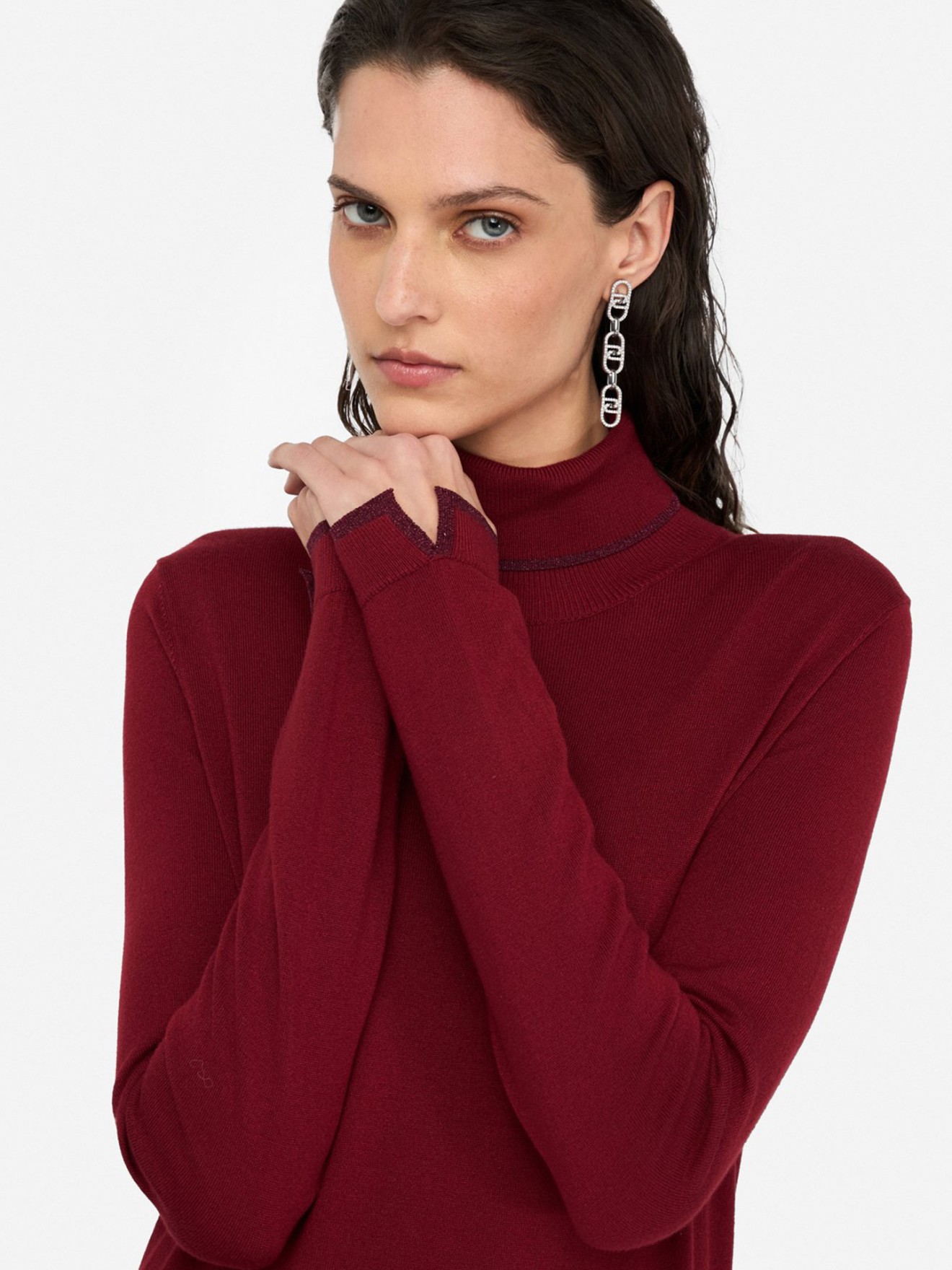 Camisola de Gola Alta com Detalhes em Lurex