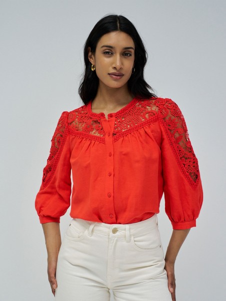 Camisa de Linho com Renda