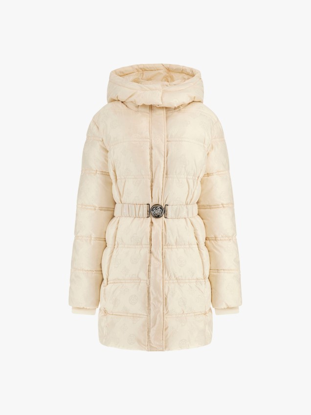 Parka Acolchoada com Cinto e Capuz