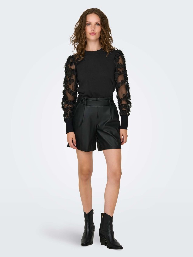 Camisola de Malha com Mangas em Renda Floral