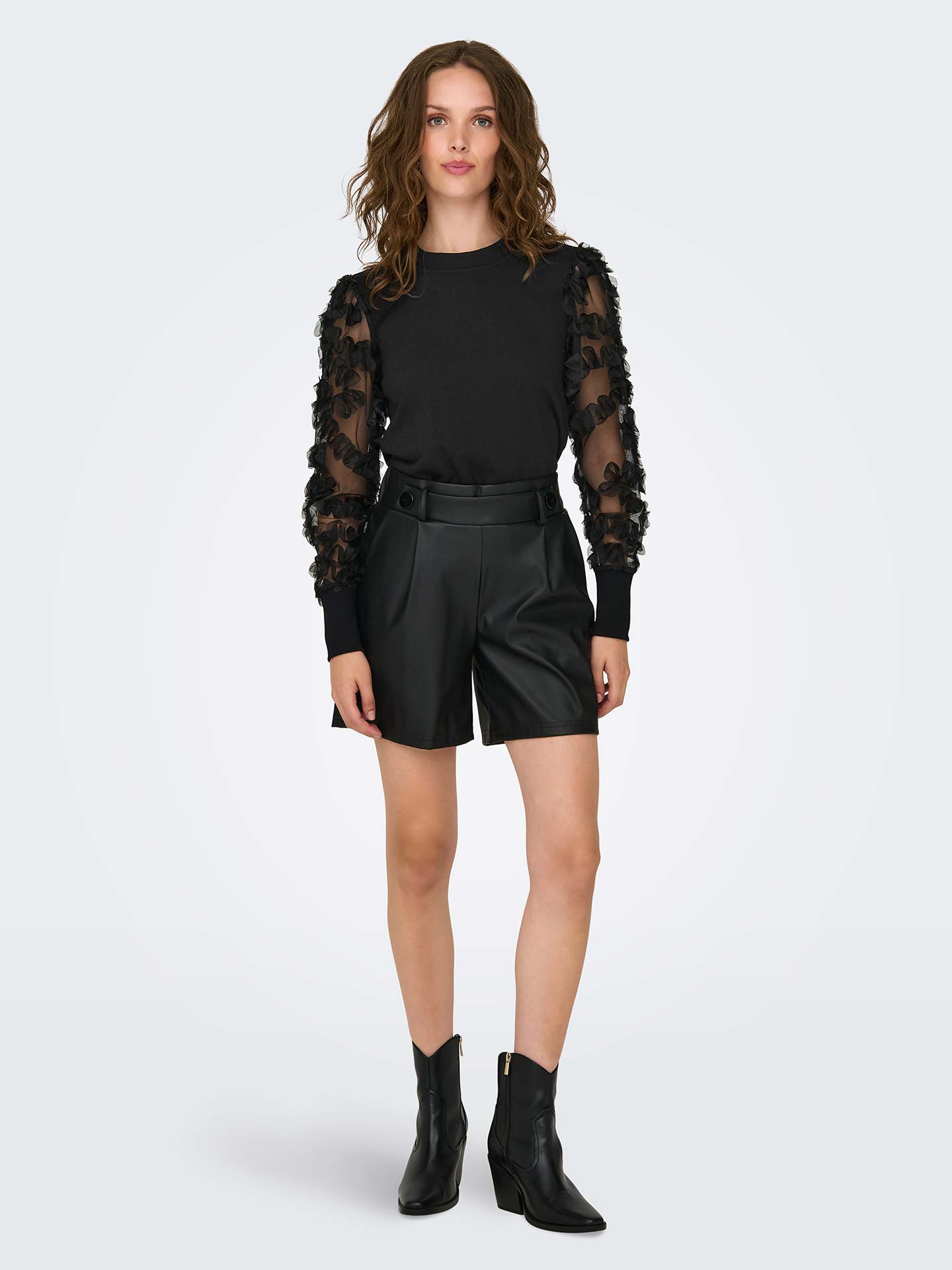 Camisola de Malha com Mangas em Renda Floral