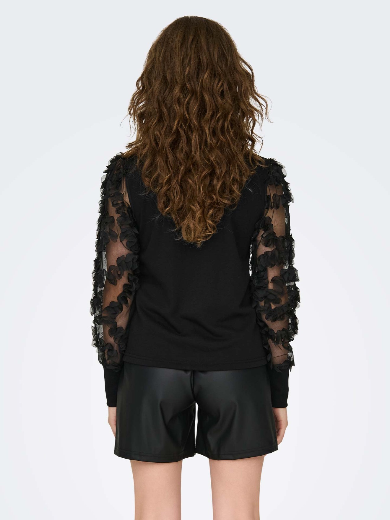 Camisola de Malha com Mangas em Renda Floral