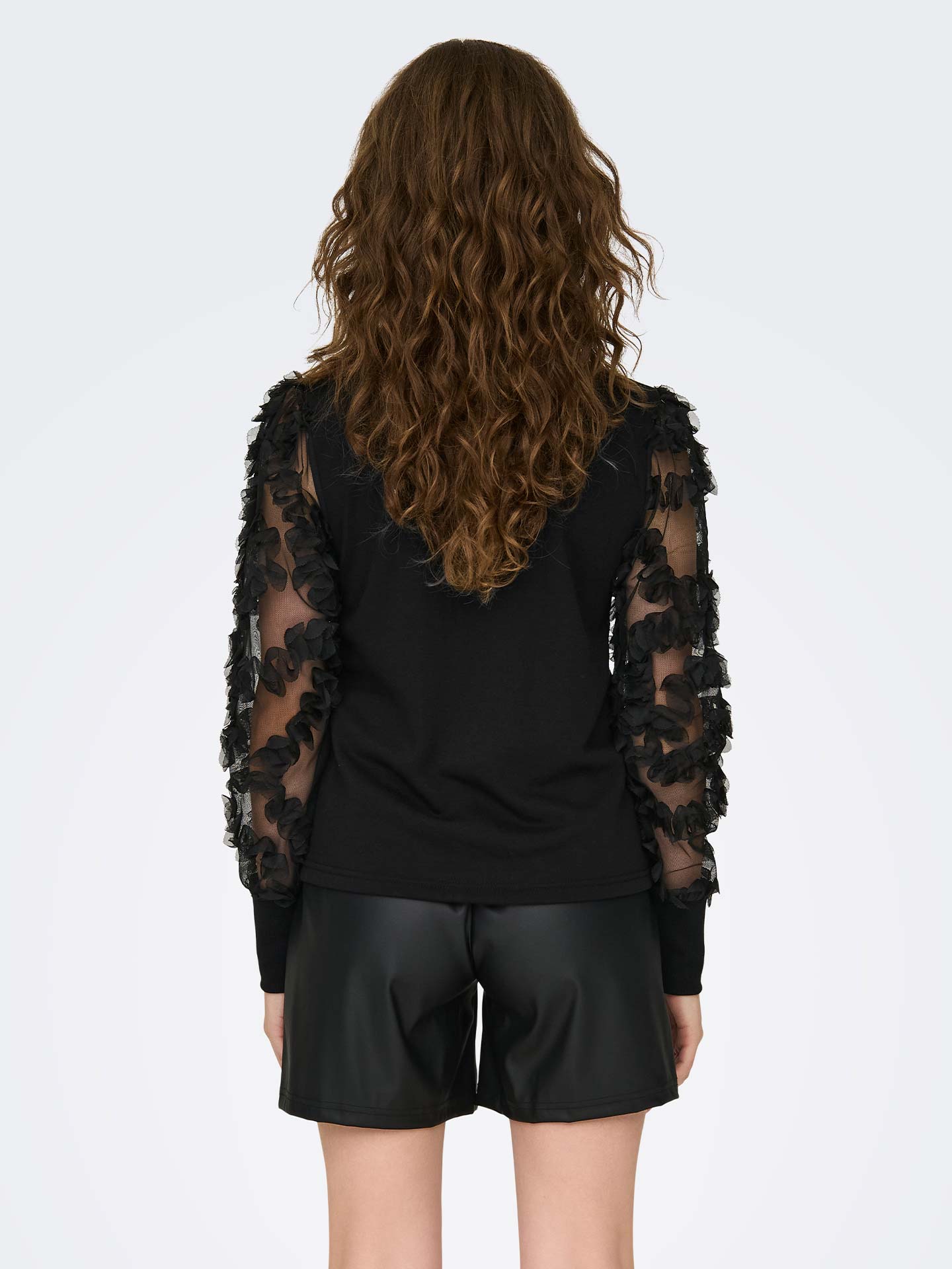 Camisola de Malha com Mangas em Renda Floral