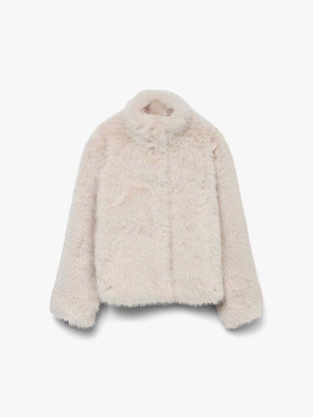 Casaco de Gola Alta Efeito Pelo