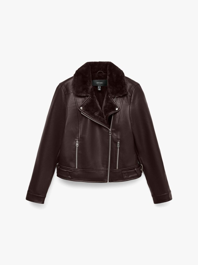 Blusão Biker Efeito Pele com Gola de Pelo