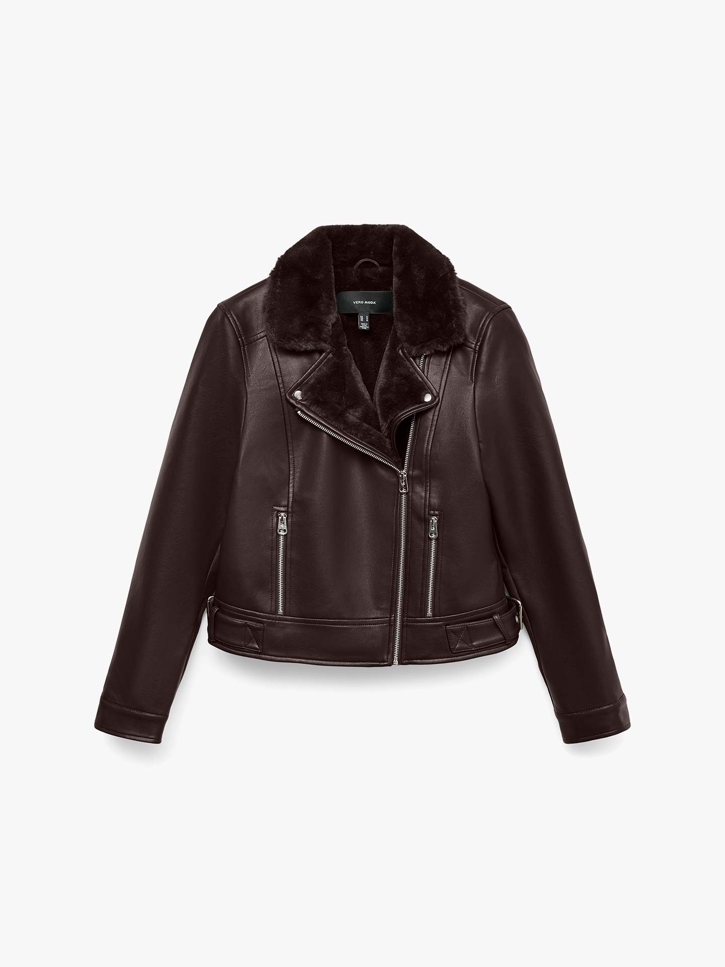 Bluso Biker Efeito Pele com Gola de Pelo