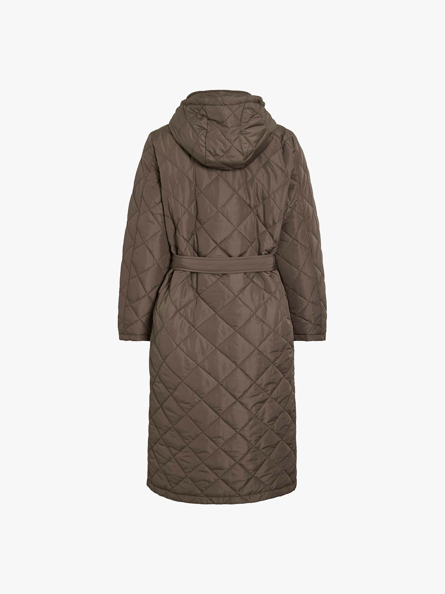 Parka Acolchoada Comprida com Cinto e Capuz