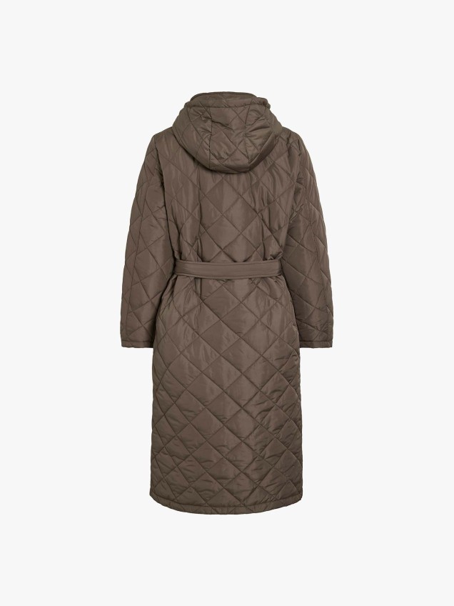 Parka Acolchoada Comprida com Cinto e Capuz