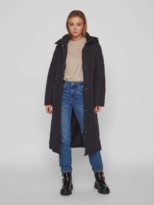 Parka Acolchoada Comprida com Cinto e Capuz