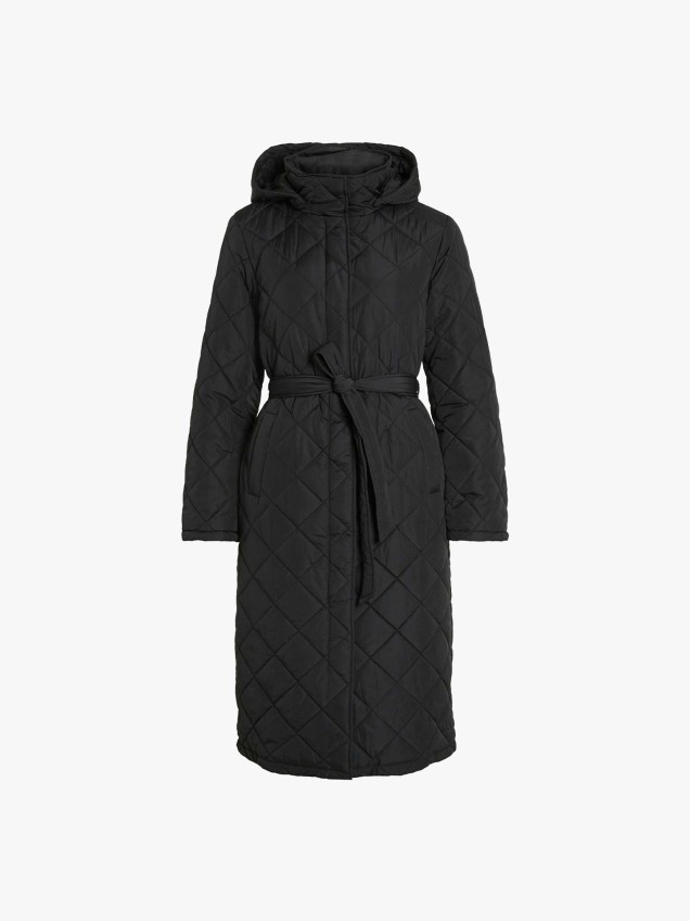 Parka Acolchoada Comprida com Cinto e Capuz