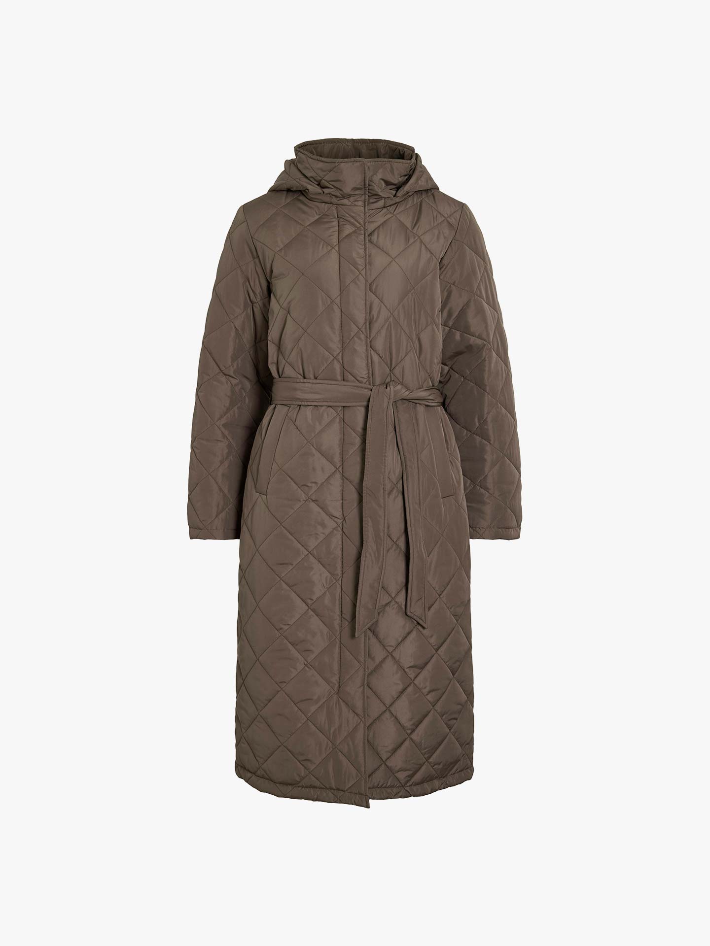 Parka Acolchoada Comprida com Cinto e Capuz
