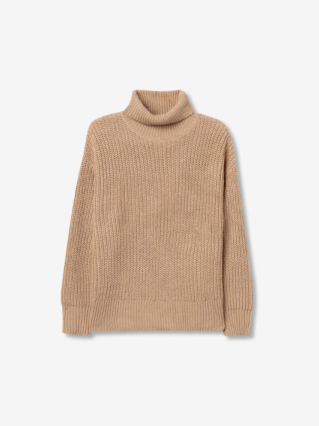 Camisola Oversized de Malha com Gola Alta