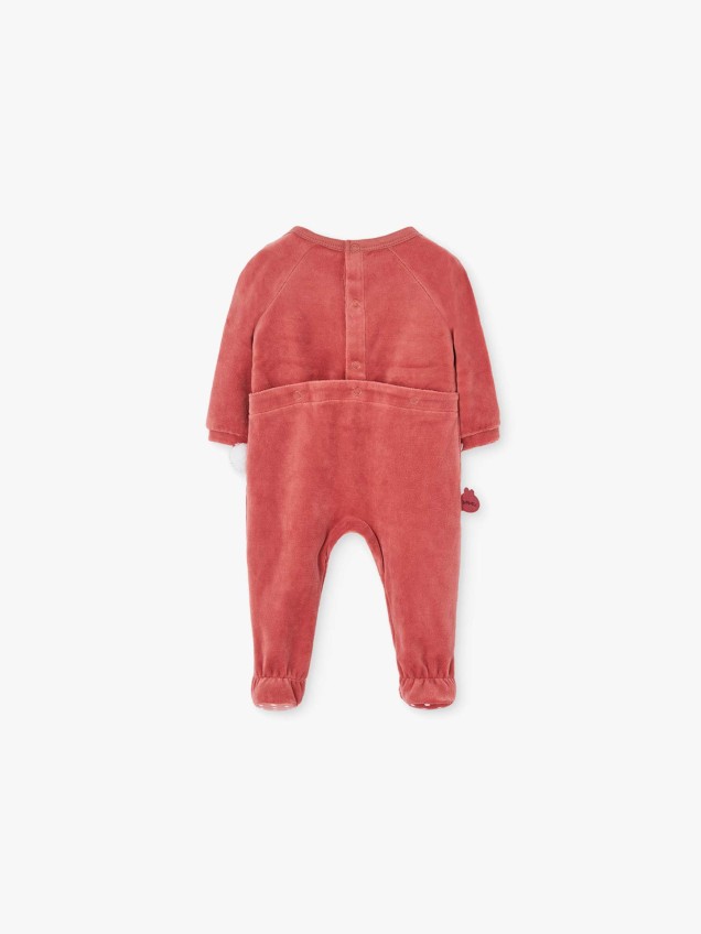 Babygrow em Veludo com Aplicação de Coelho e Cenoura