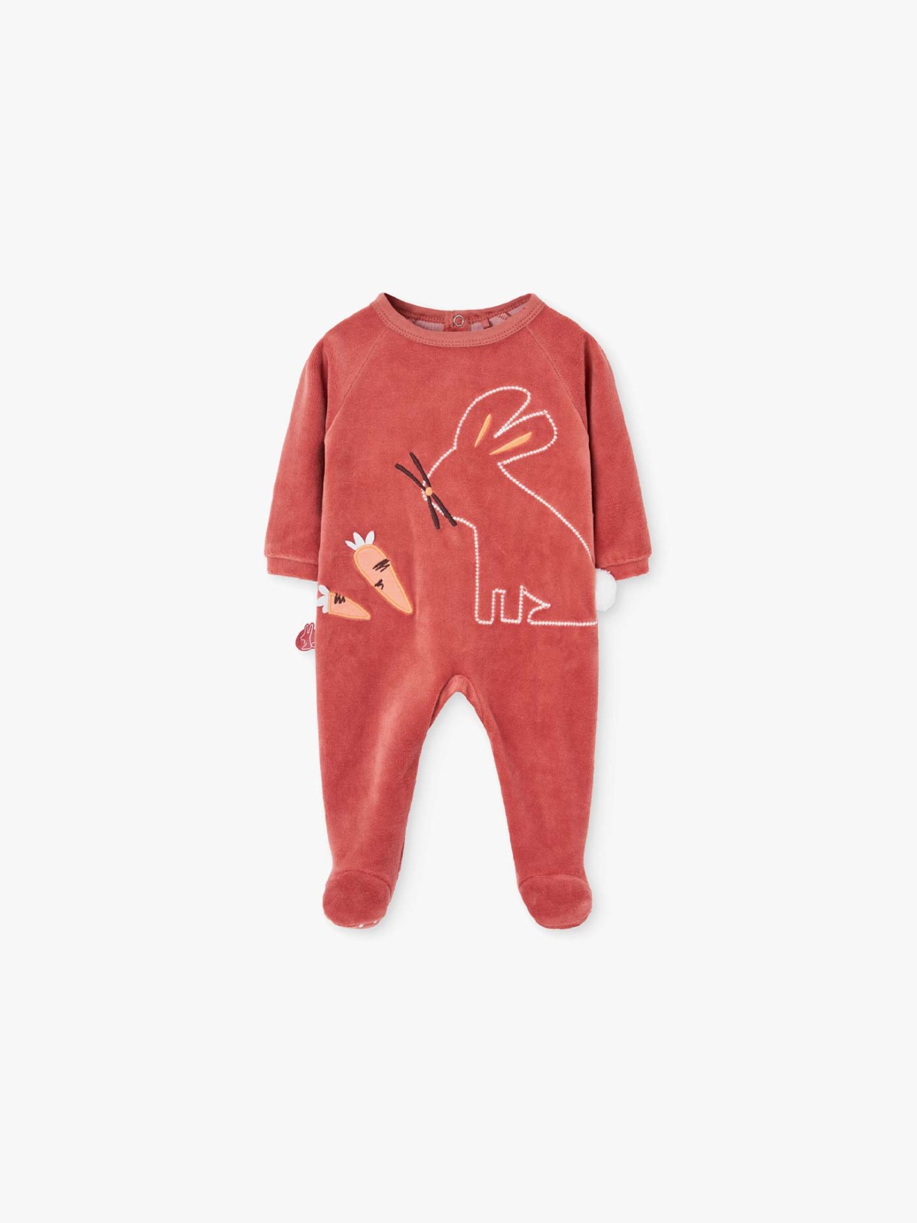 Babygrow em Veludo com Aplicao de Coelho e Cenoura