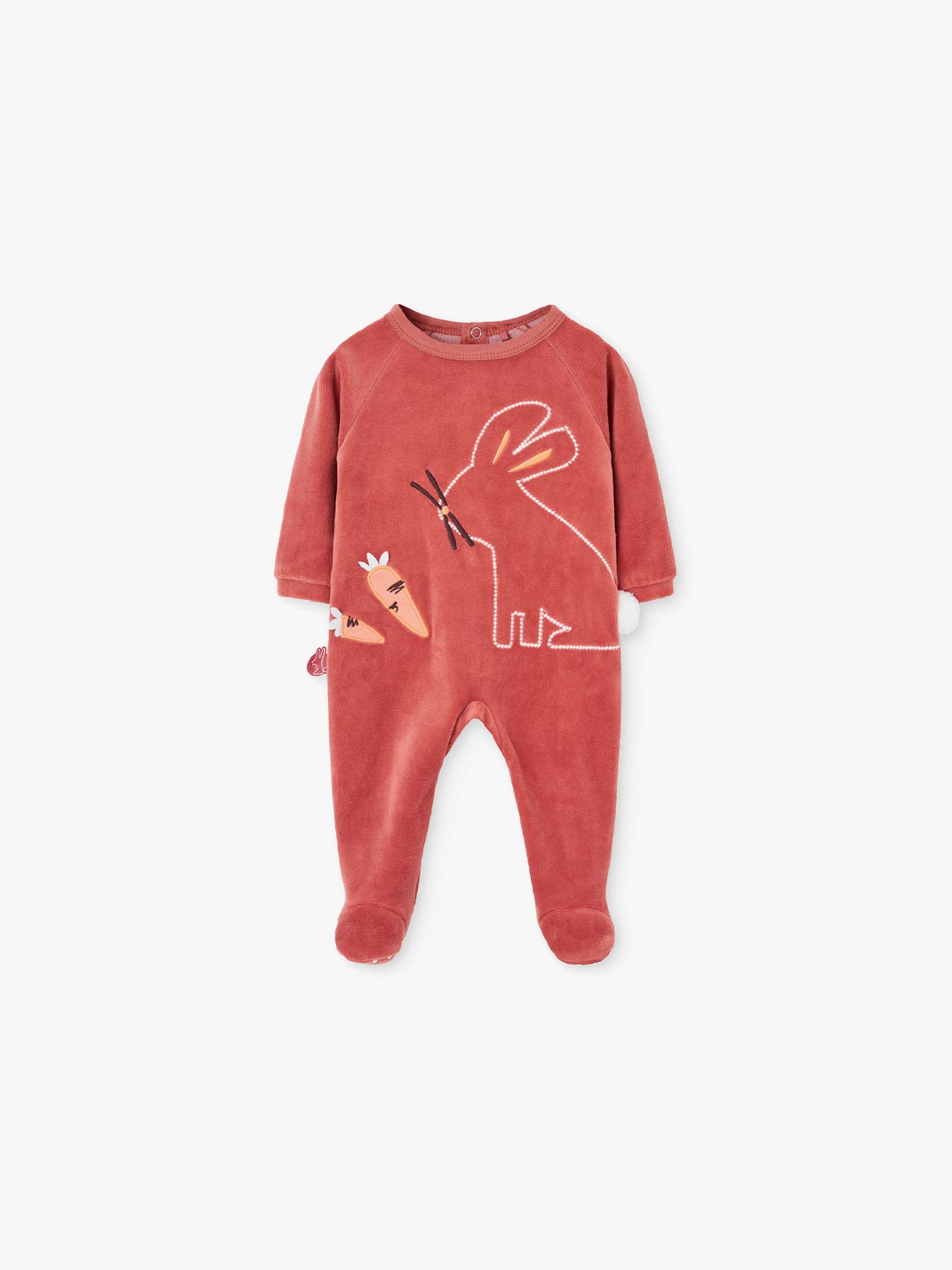 Babygrow em Veludo com Aplicação de Coelho e Cenoura