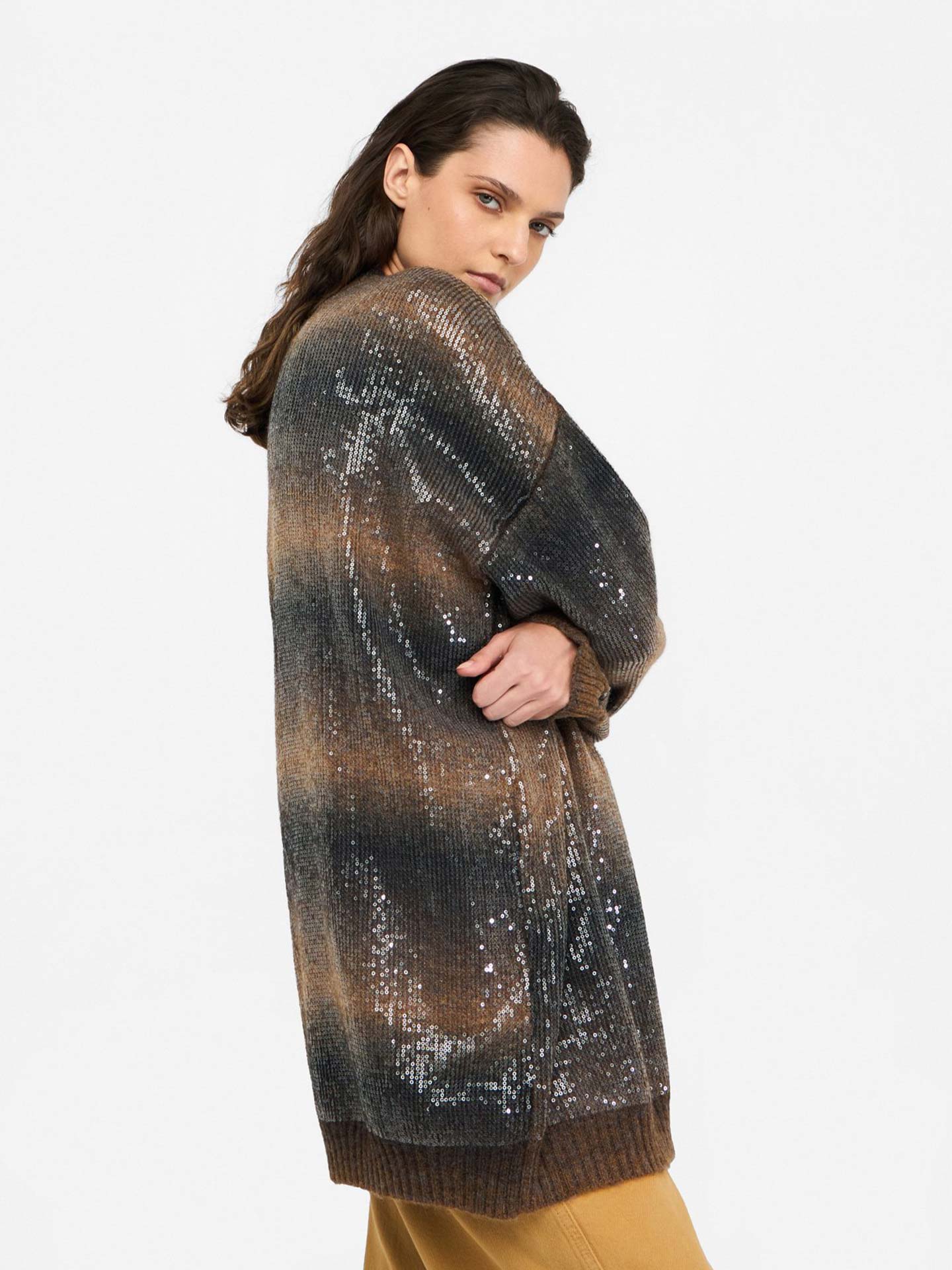Casaco Comprido de Malha com Padrão Degradé de Lantejoulas