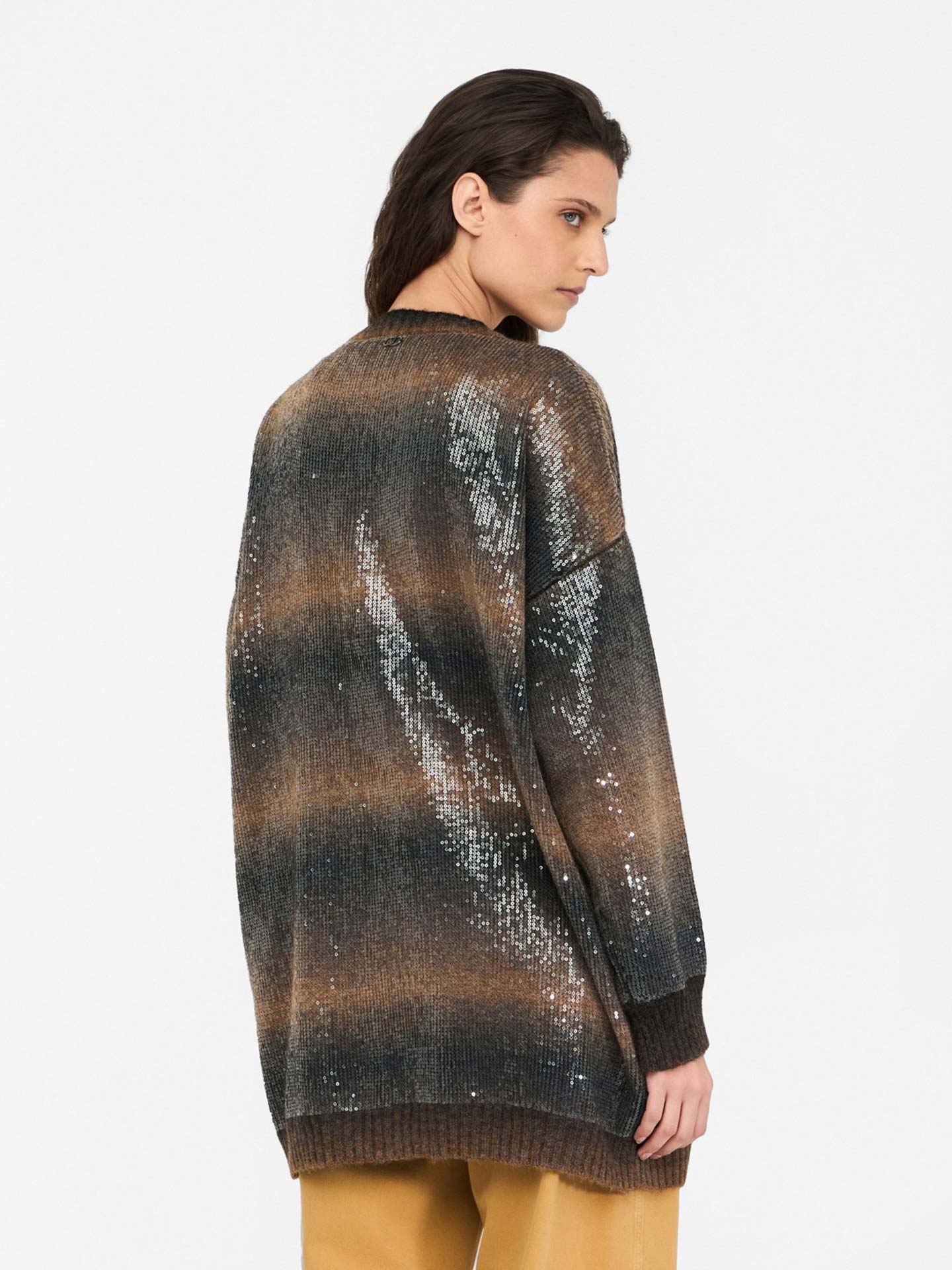 Casaco Comprido de Malha com Padrão Degradé de Lantejoulas