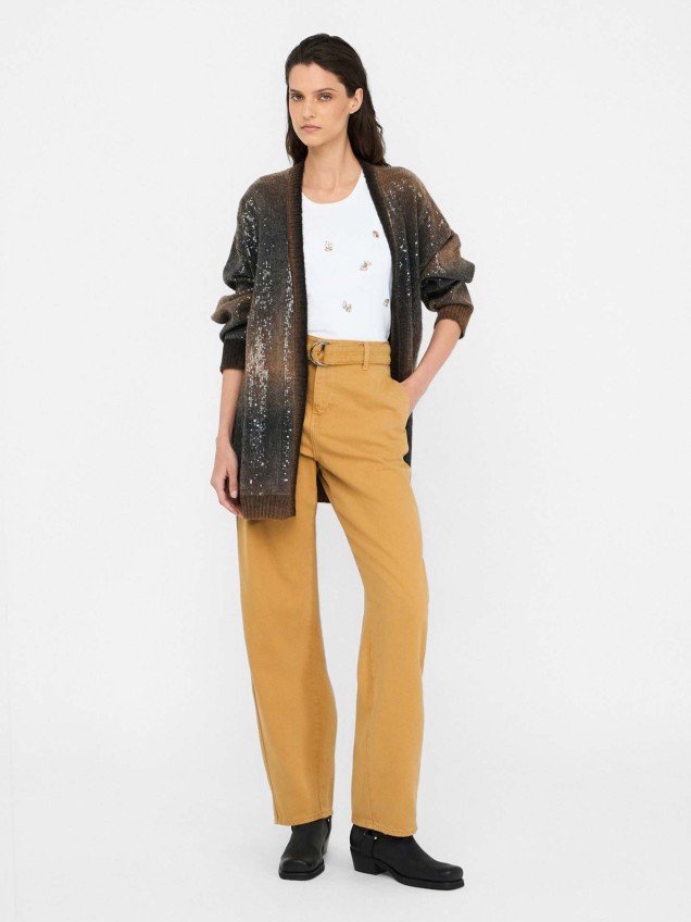 Casaco Comprido de Malha com Padrão Degradé de Lantejoulas