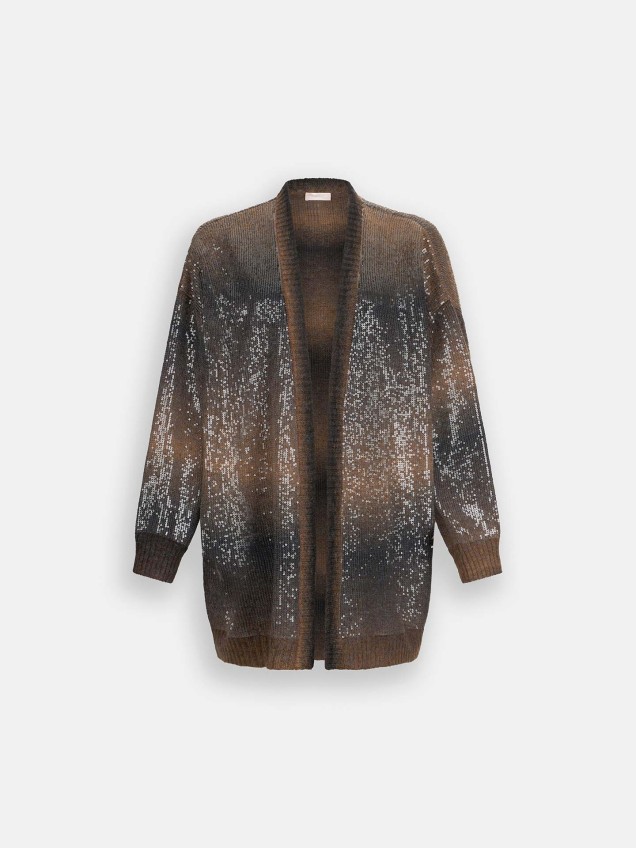 Casaco Comprido de Malha com Padrão Degradé de Lantejoulas