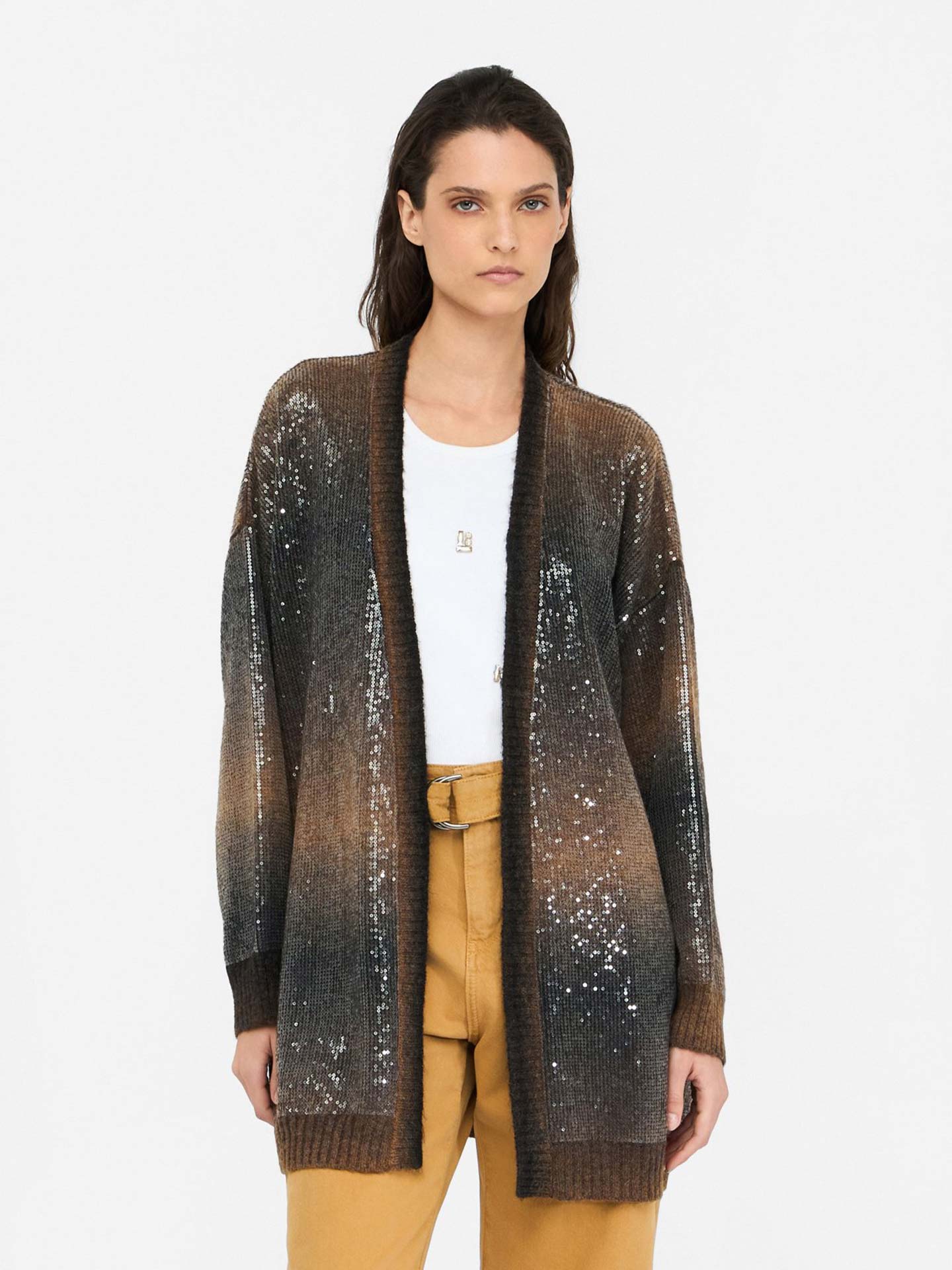 Casaco Comprido de Malha com Padrão Degradé de Lantejoulas