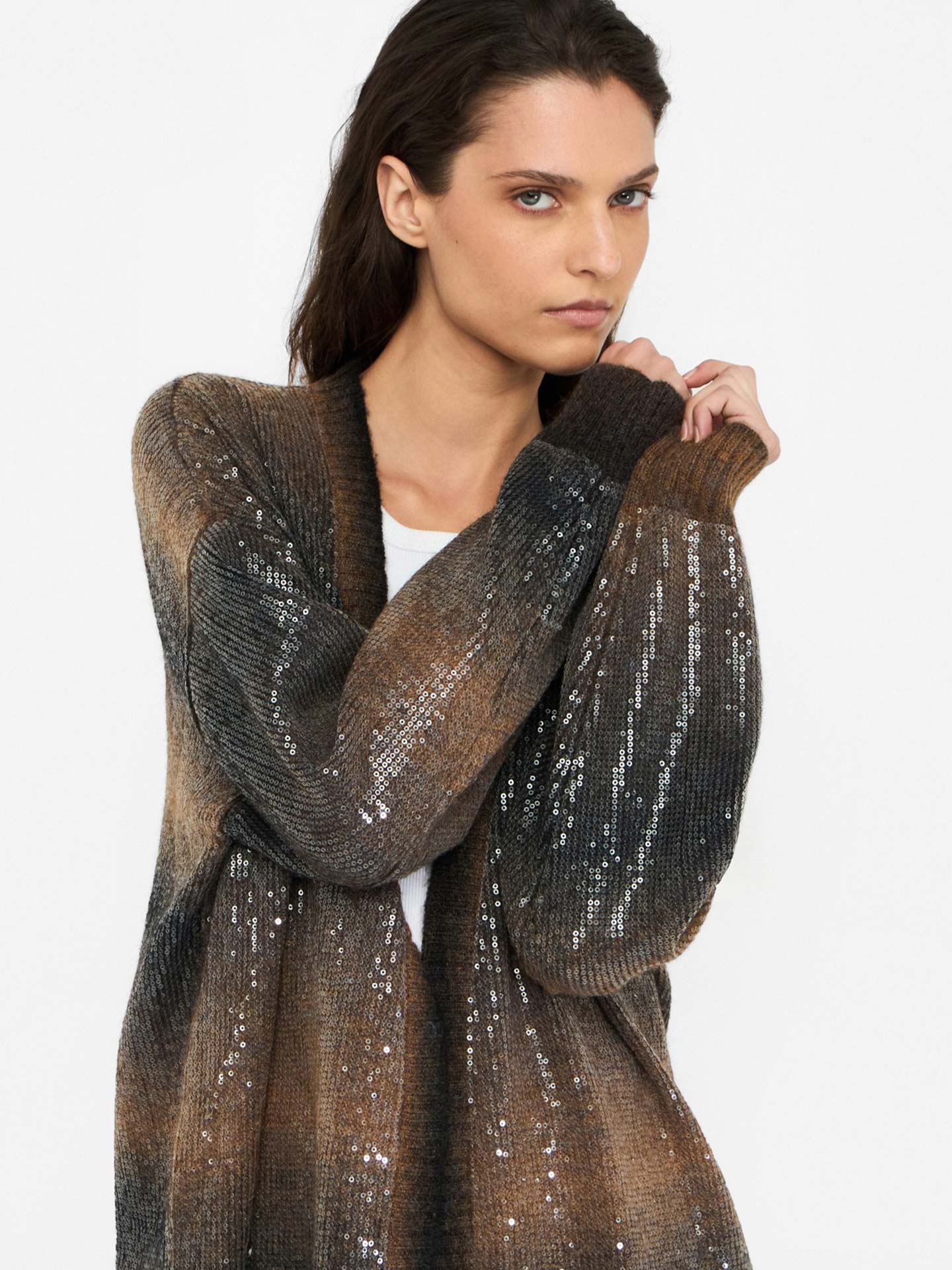 Casaco Comprido de Malha com Padrão Degradé de Lantejoulas