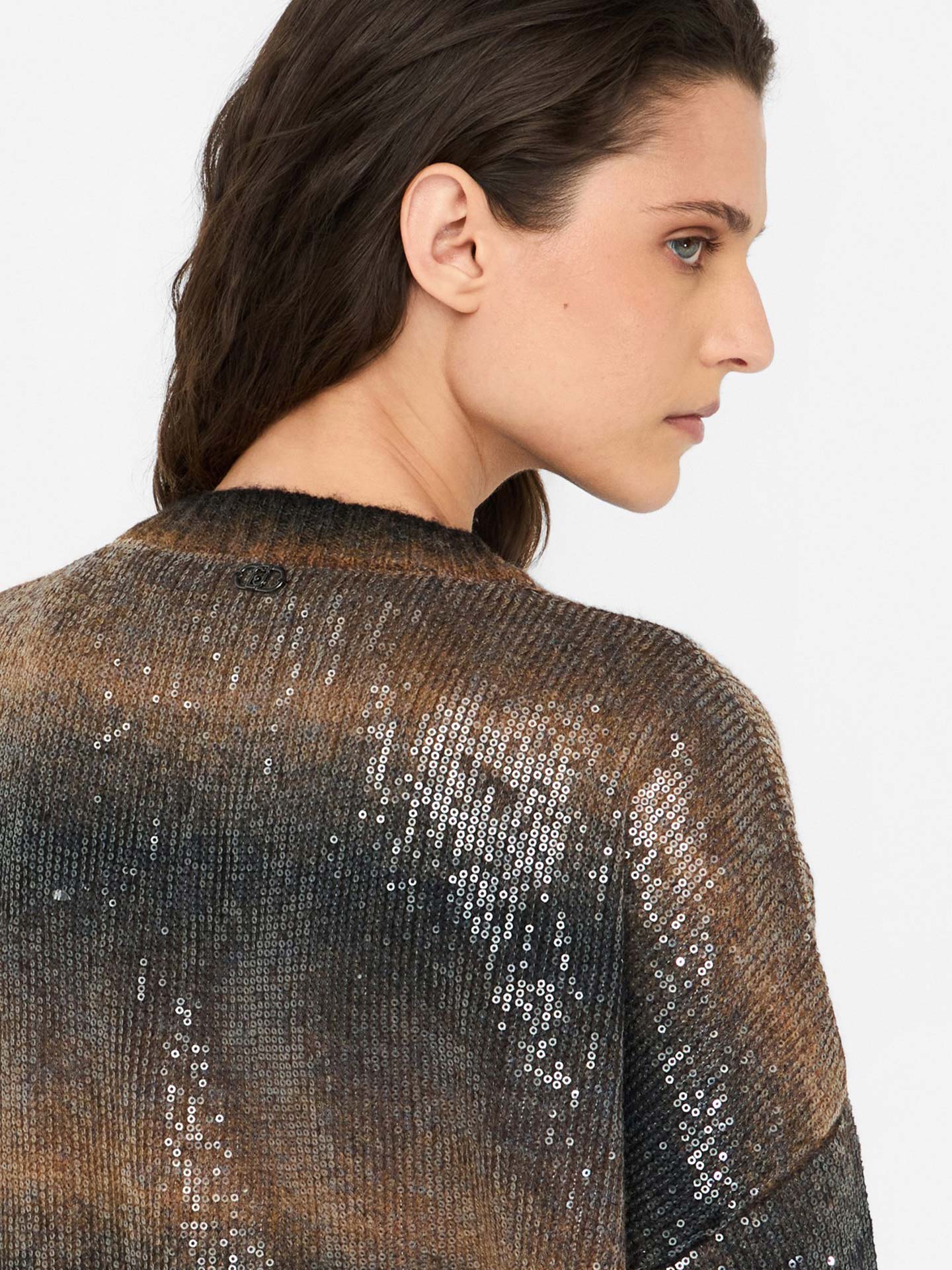 Casaco Comprido de Malha com Padrão Degradé de Lantejoulas