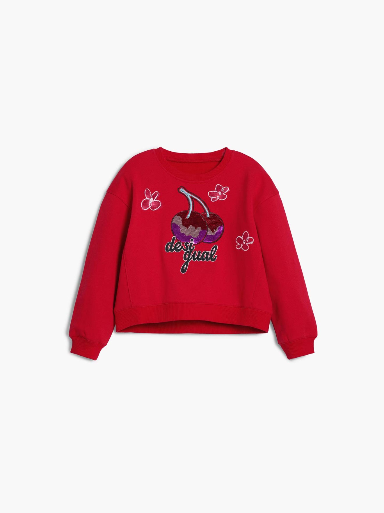 Sweatshirt com Cerejas Bordadas e Lantejoulas