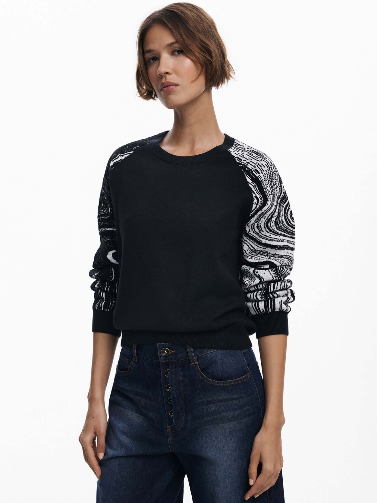 Camisola de Malha com Padrão nas Mangas