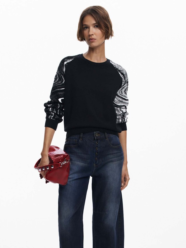 Camisola de Malha com Padrão nas Mangas