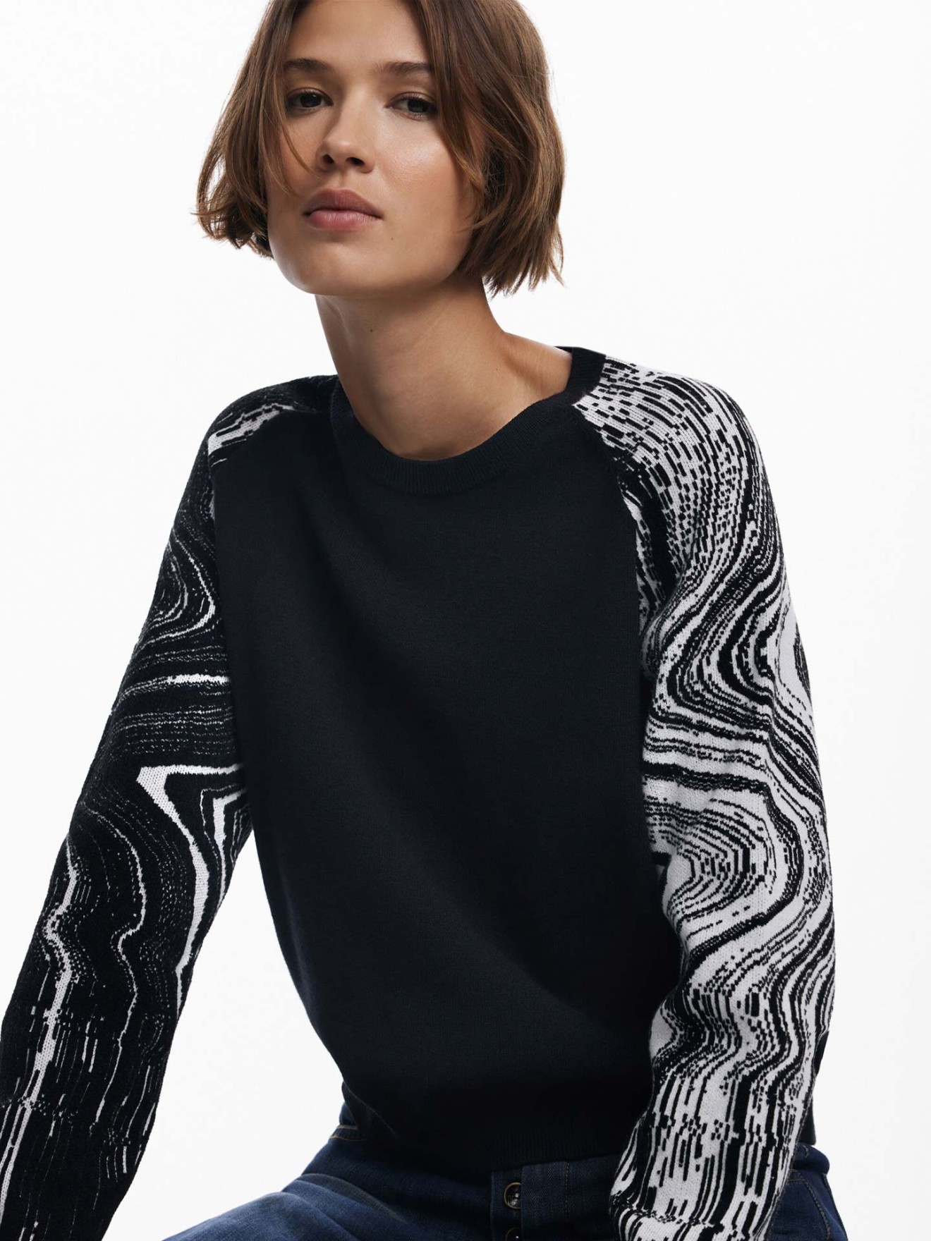 Camisola de Malha com Padrão nas Mangas