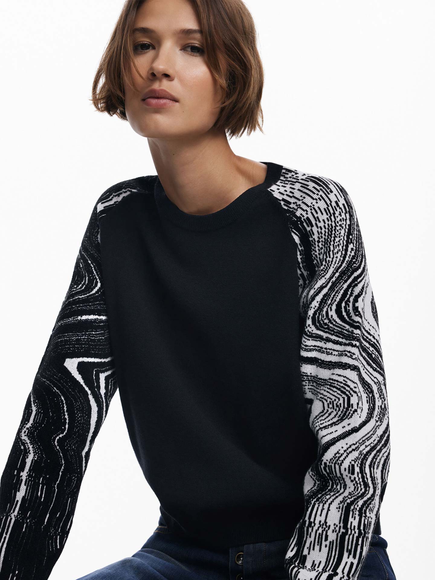 Camisola de Malha com Padrão nas Mangas