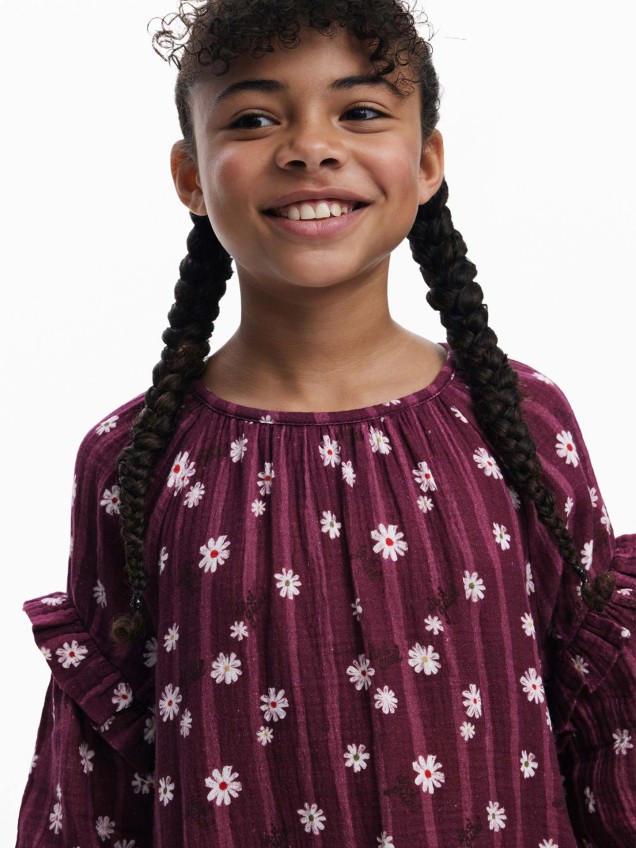 Vestido Curto com Estampado Floral e Folhos