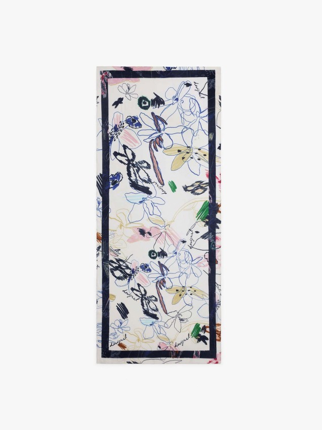 Lenço Retangular com Estampado Floral Abstrato