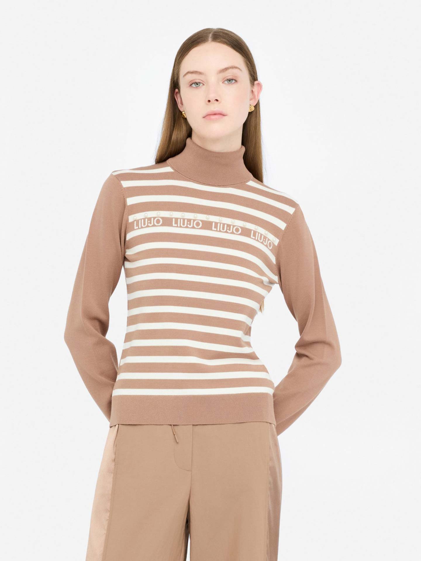 Camisola de Gola Alta com Riscas