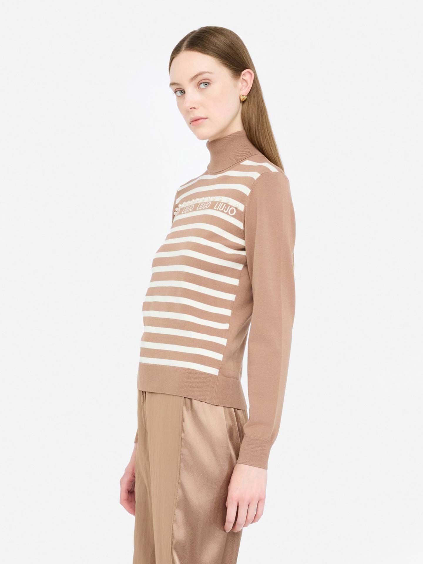 Camisola de Gola Alta com Riscas