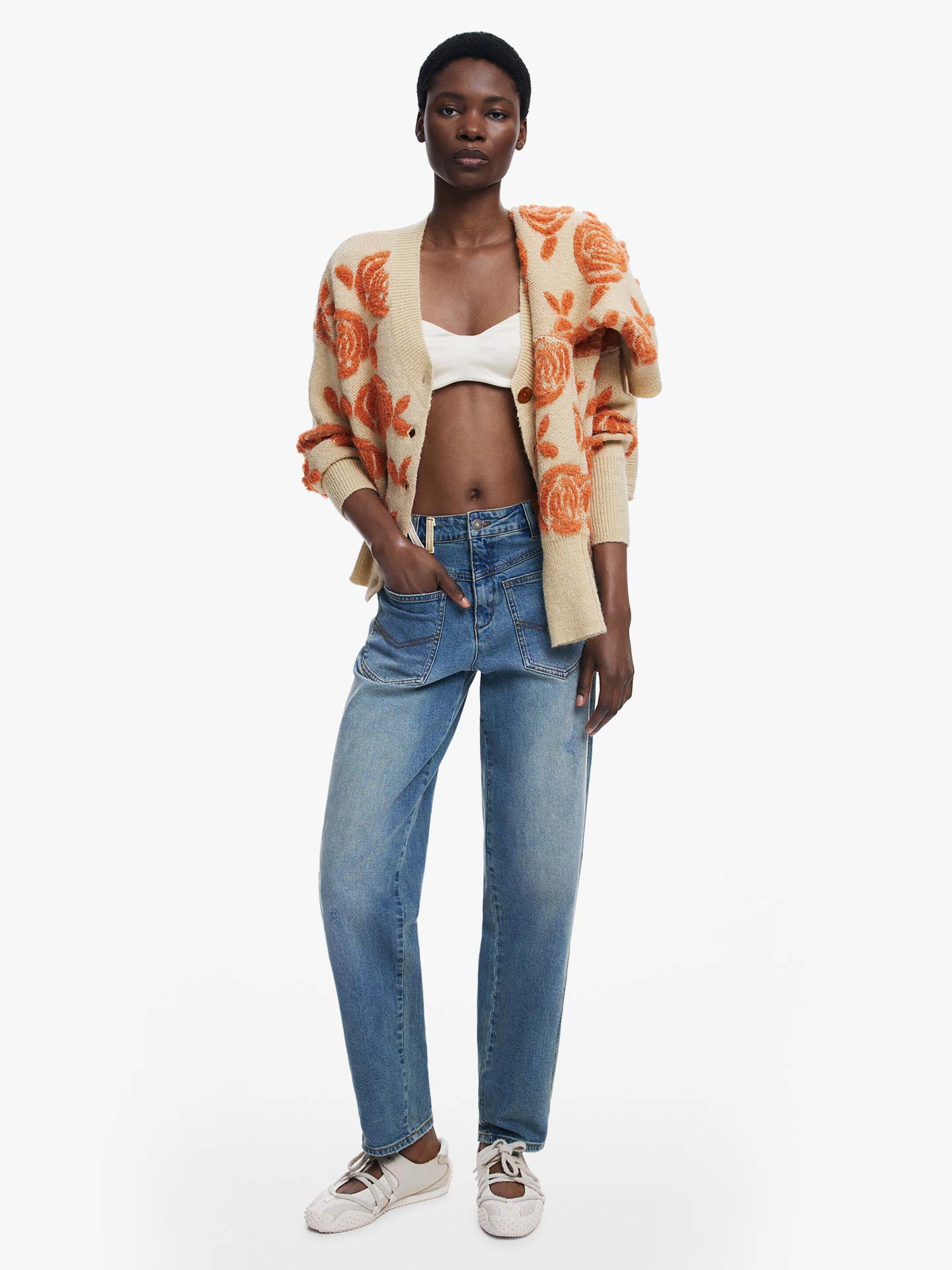 Casaco de Malha com Padrão Floral