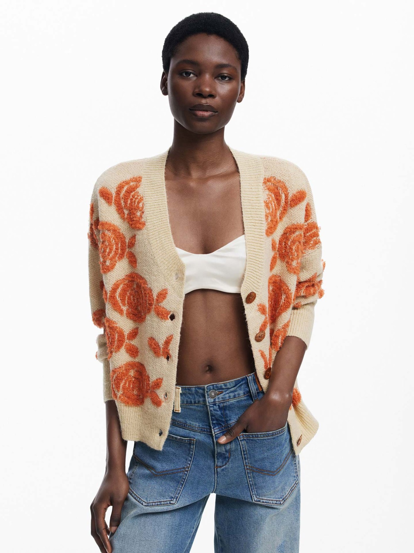 Casaco de Malha com Padrão Floral