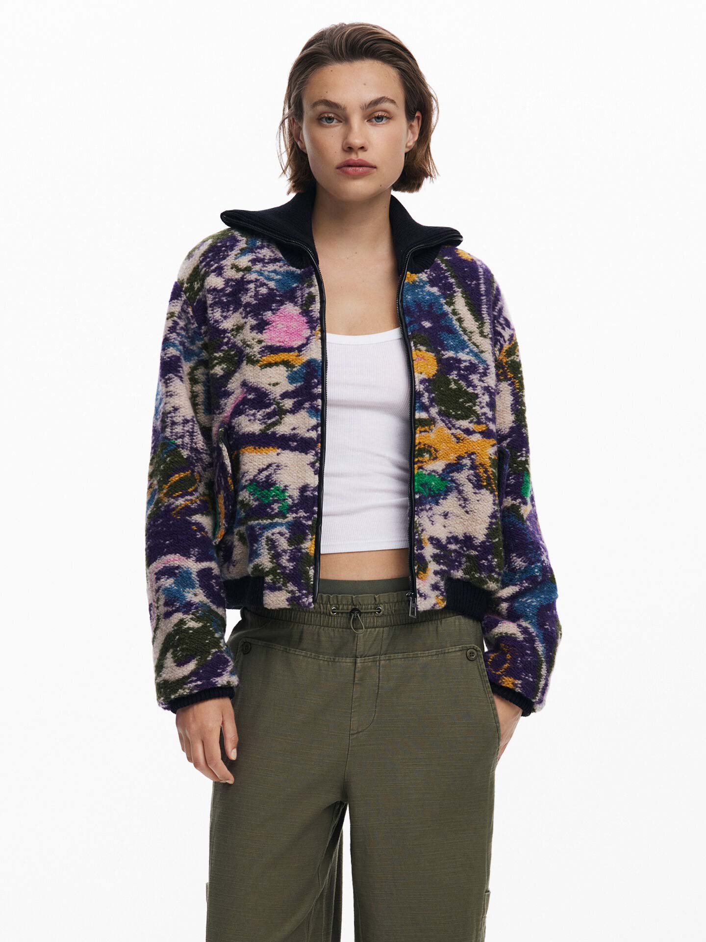 Casaco Bomber Curto com Padrão