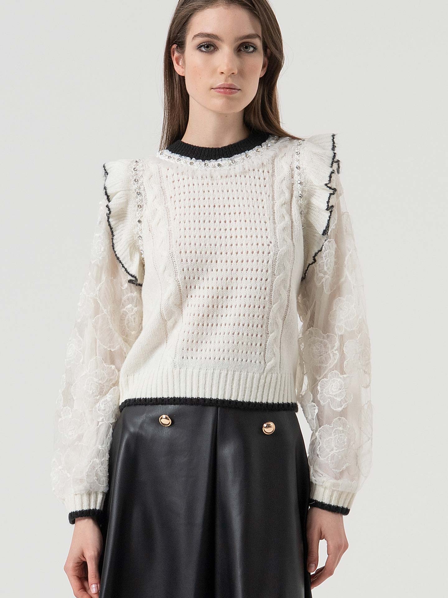 Camisola de malha combinada