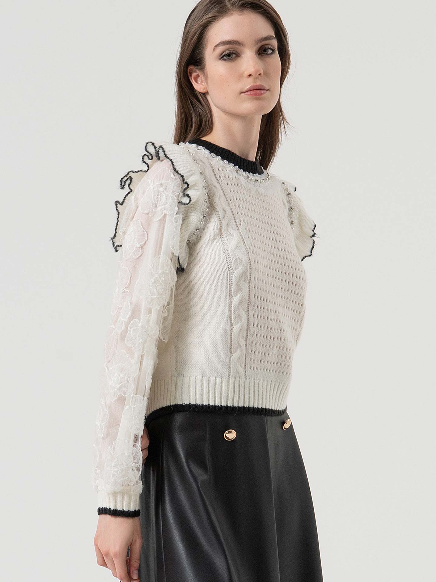 Camisola de malha combinada